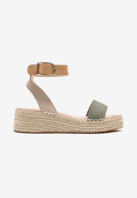 Zielone Sandały na Plecionej Podeszwie w Stylu Boho Lurienna