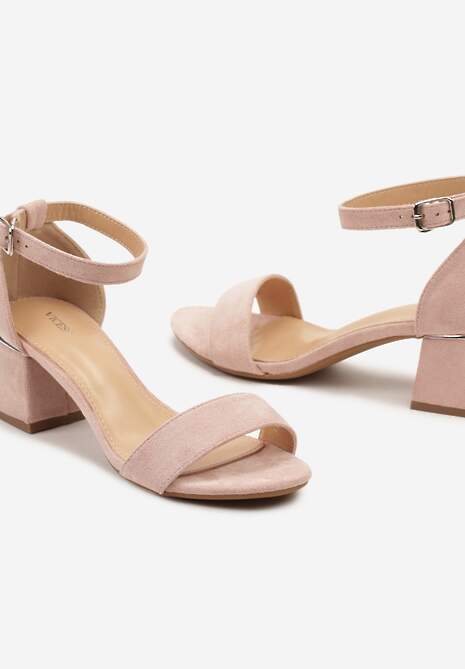 Różowe Sandały na Słupku z Imitacji Skóry Zdobione Elementami o Metalicznym Wykończeniu Aloeli