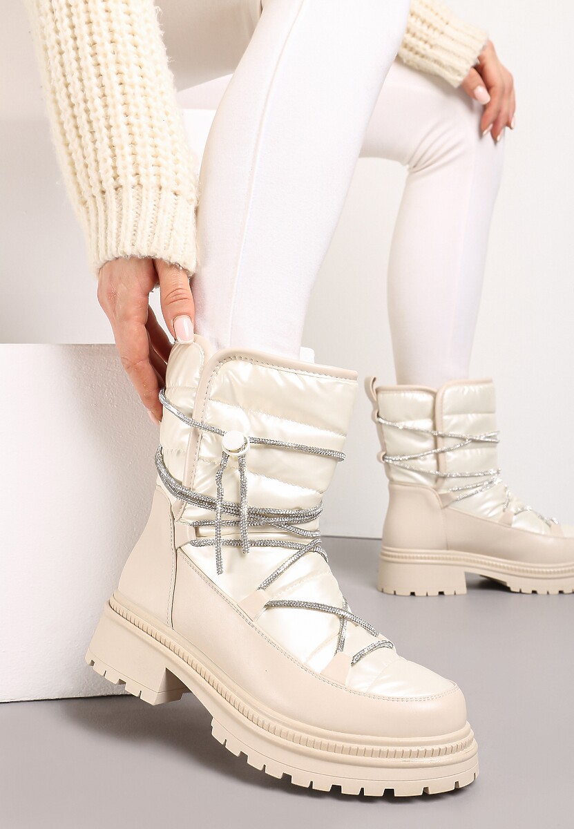 Beżowe Śniegowce na Platformie z Wiązaniem w Cyrkonie Brelara