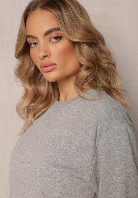 Szara Bawełniana Bluza w Melanż o Oversizowym Fasonie Jeustena