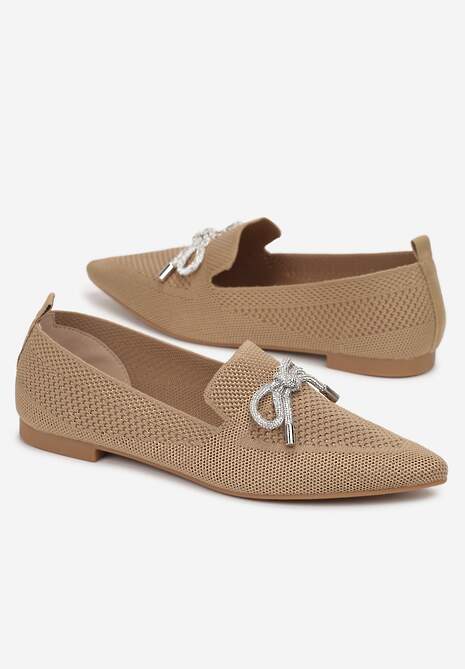 Ciemnobeżowe Balerinki na Płaskiej Podeszwie z Kokardką z Cyrkonii Preslia