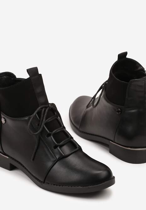 Czarne Botki Vices ze Sznurowaną Cholewką i Elastycznymi Panelami Flilera