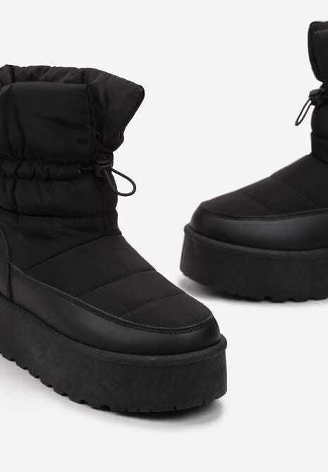 Czarne Śniegowce ze Ściągaczem na Grubej Podeszwie Lunne