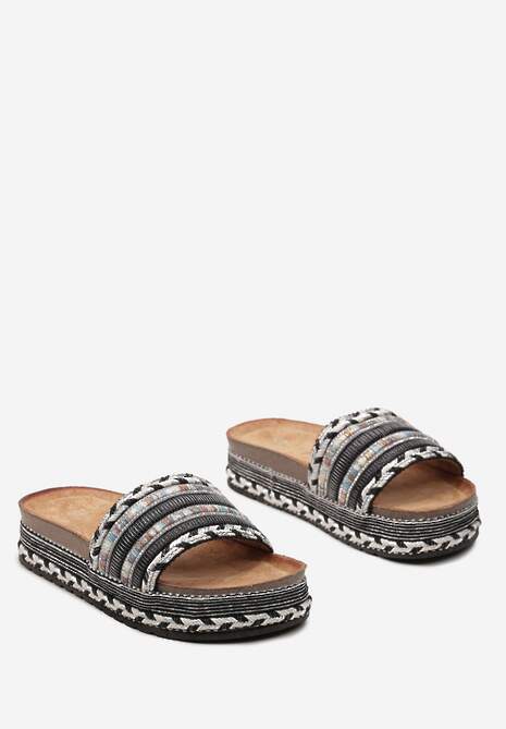 Czarne Klapki Boho z Ozdobną Plecionką i Cyrkoniami Emillia