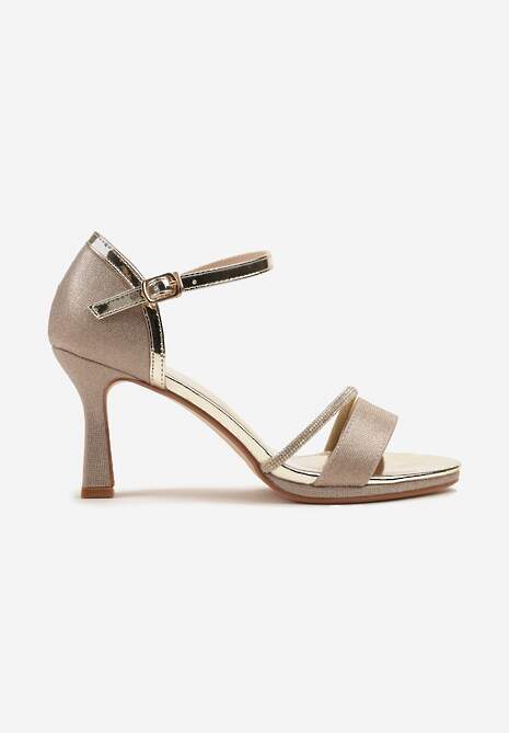 Złote Sandały na Szpilce Vices Ozdobione Cyrkoniami i Brokatem Lenallis
