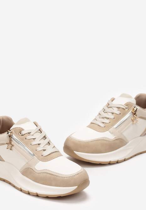 Beżowe Sneakersy na Platformie z Zamkiem Chrysanthi