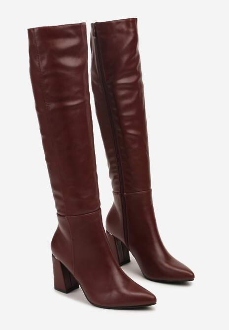 Bordowe Kozaki Vices na Stożku ze Szpiczastym Noskiem Asarrise