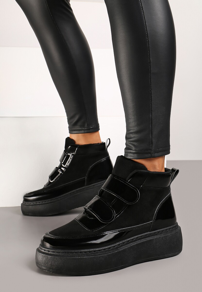 Czarne Botki w Stylu Sneakersów na Platformie z Zapięciem na Rzep Savalithe