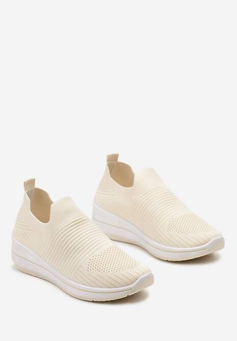 Beżowe Buty Sportowe ze Skarpetkową Cholewką Przed Kostkę Taalina