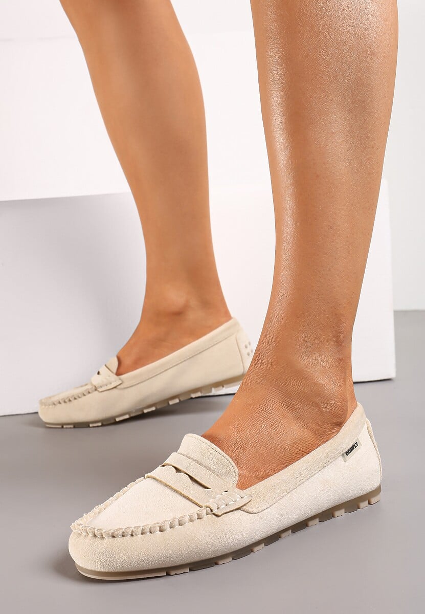 Beżowe Płaskie Mokasyny o Klasycznym Fasonie z Przeszyciem Wenniva