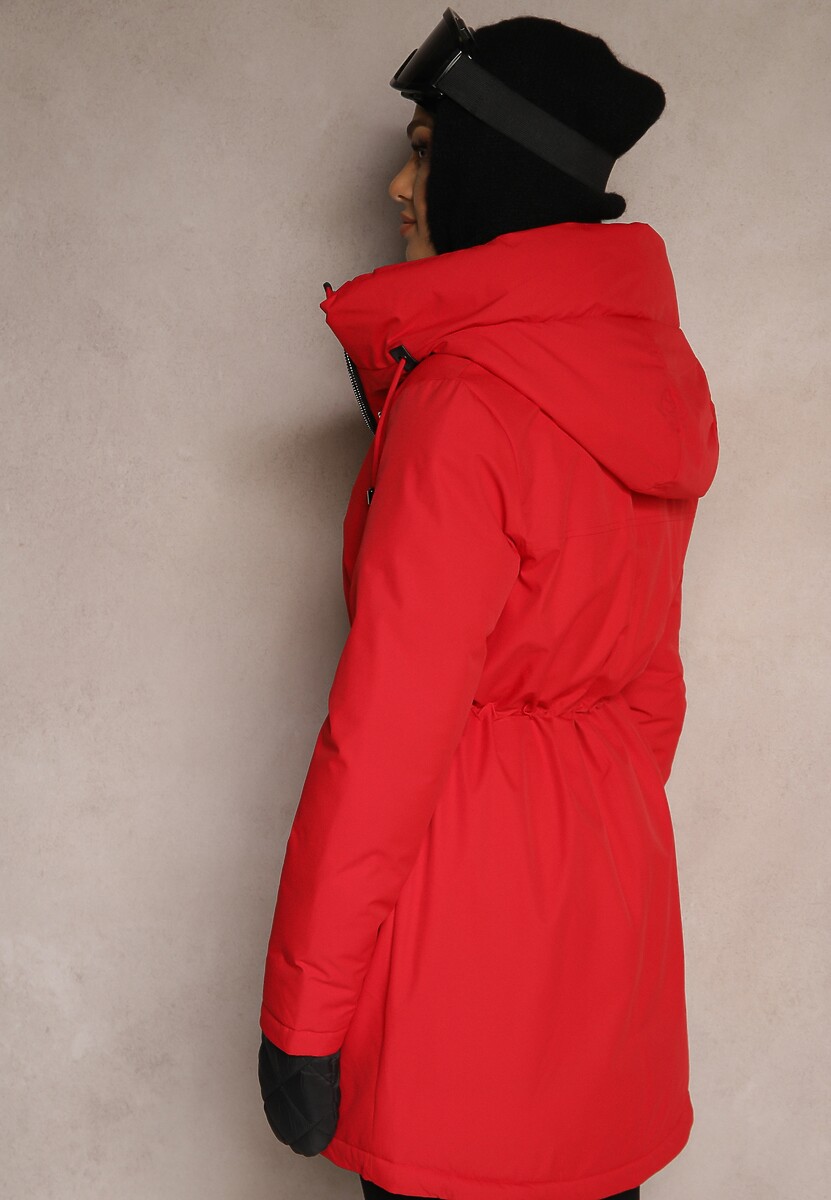 Czerwona Kurtka w Stylu Parki ze Ściągaczem i Kapturem Semelora