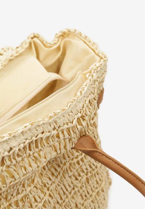 Jasnobeżowa Pleciona Torebka o Dużym Fasonie Tote w Stylu Boho Emerria