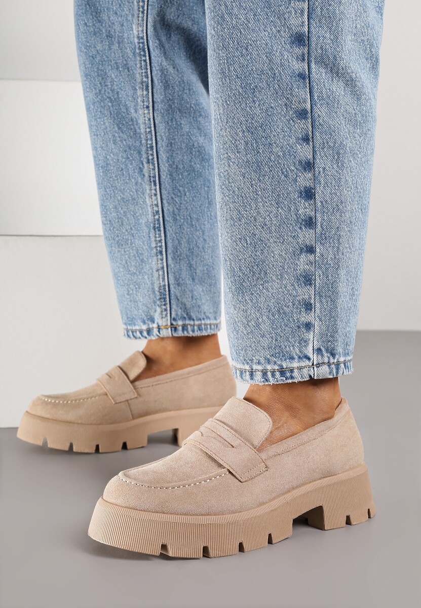 Beżowe Mokasyny na Grubej Podeszwie z Protektorem Misal