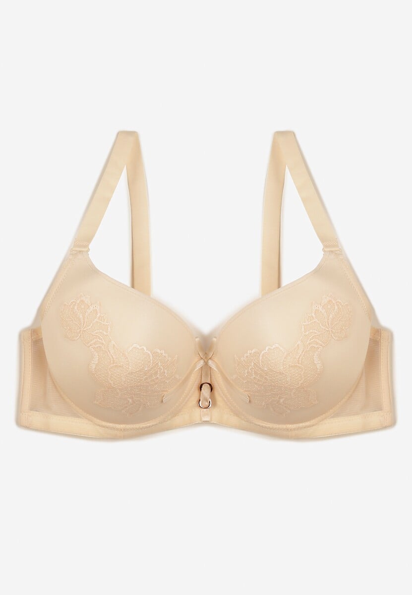 Beżowy Biustonosz Ozdobiony Koronką Full Cup Pasecia