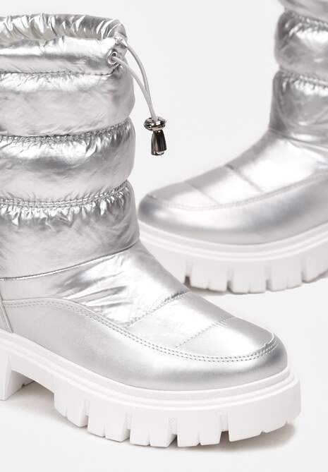 Srebrne Śniegowce Pikowane na Grubej Podeszwie Inaya