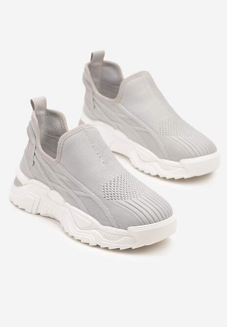 Szare Siateczkowe Buty Sportowe Sneakersy Wsuwane Zdobione Tłoczeniami Nusadela