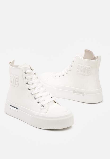 Białe Trampki za Kostkę na Platformie z Ozdobną Wstawką Mesidra