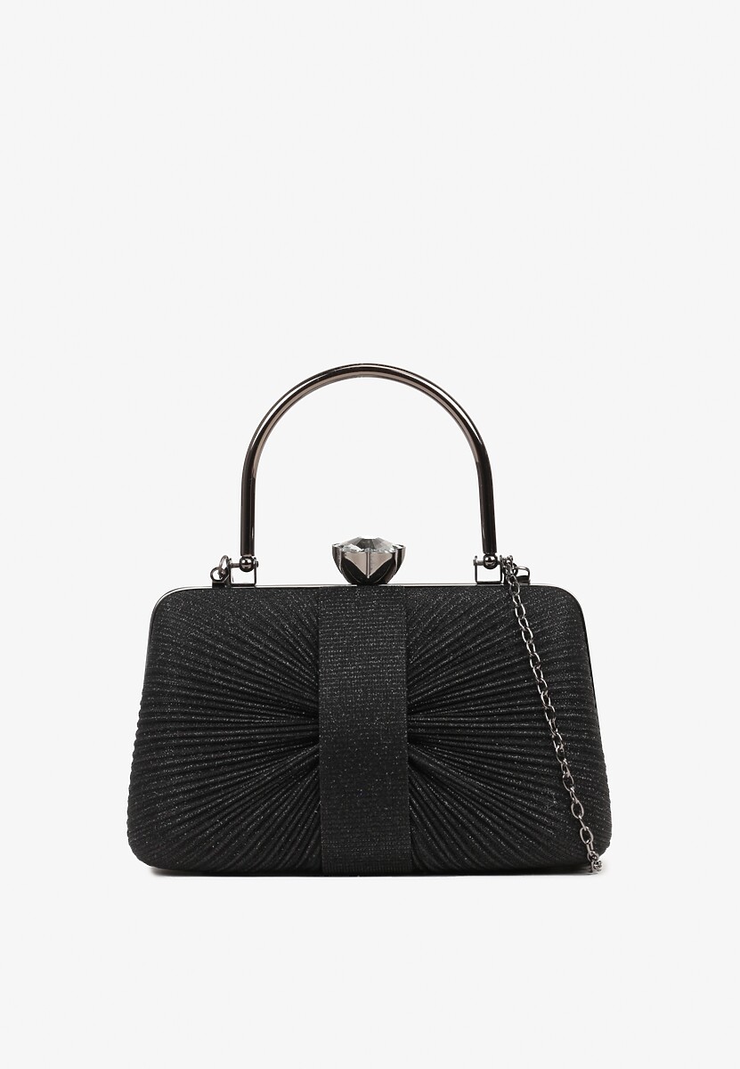 Czarna Torebka Kopertówka z Marszczeniem i Metaliczną Nicią Lattimia