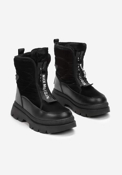 Czarne Śniegowce na Suwak na Grubej Podeszwie Tivese