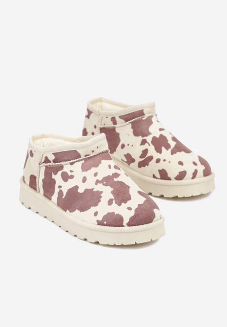 Brązowe w krowie łaty Niskie Śniegowce o Wsuwanym Fasonie Alodra