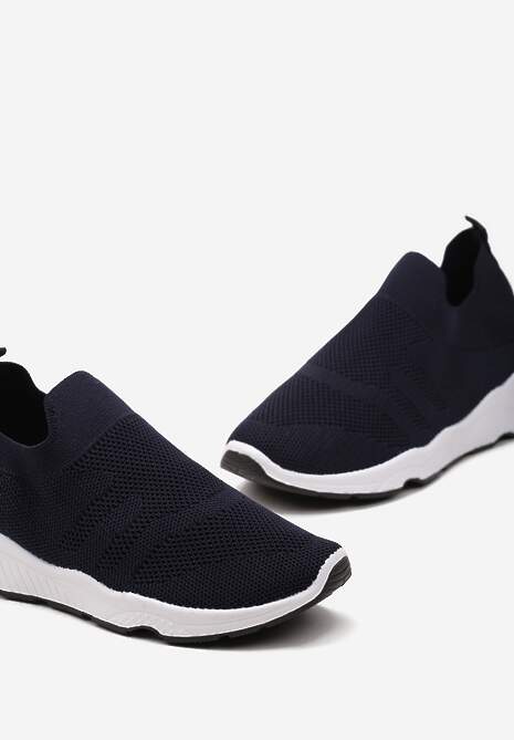 Granatowe Buty Sportowe na Płaskiej Podeszwie z Elastyczną Cholewką Urselith