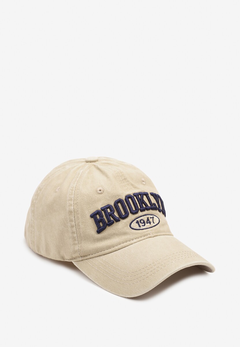 Beżowa Czapka z Daszkiem z Bawełny Ozdobiona Napisem Voceana