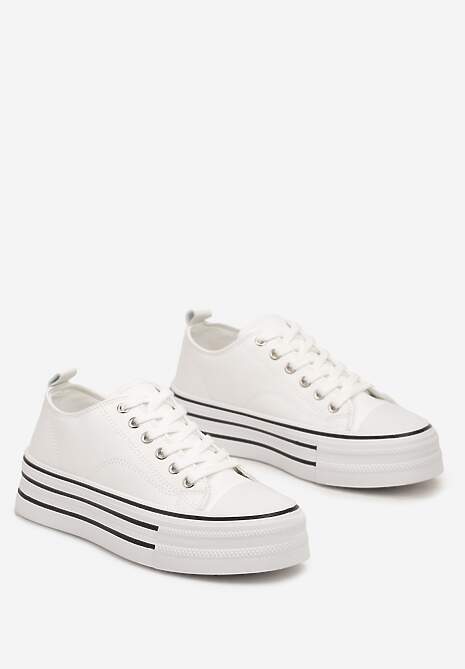 Białe Streetwearowe Trampki Basic na Grubej Podeszwie w Paski Avirissa