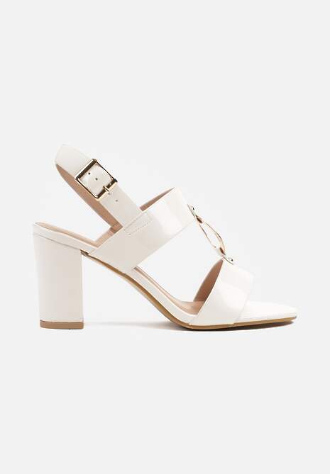 Białe Sandały z Lakierowanym Połyskiem na Słupkowym Obcasie Neolenna
