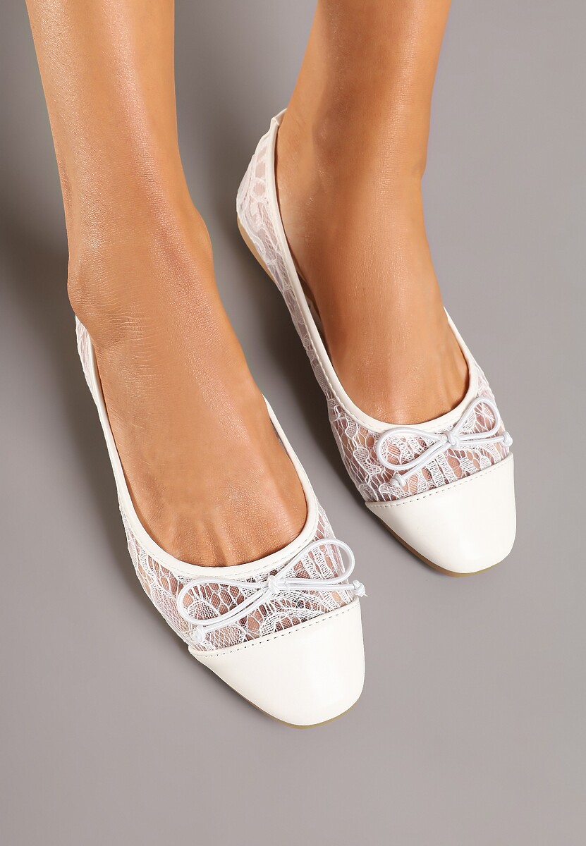 Białe Koronkowe Balerinki Vices z Ozdobną Kokardką Desanelis