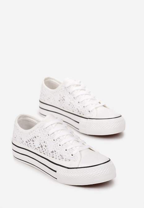 Białe Trampki Przed Kostkę z Ażurową Cholewką Shiliarre