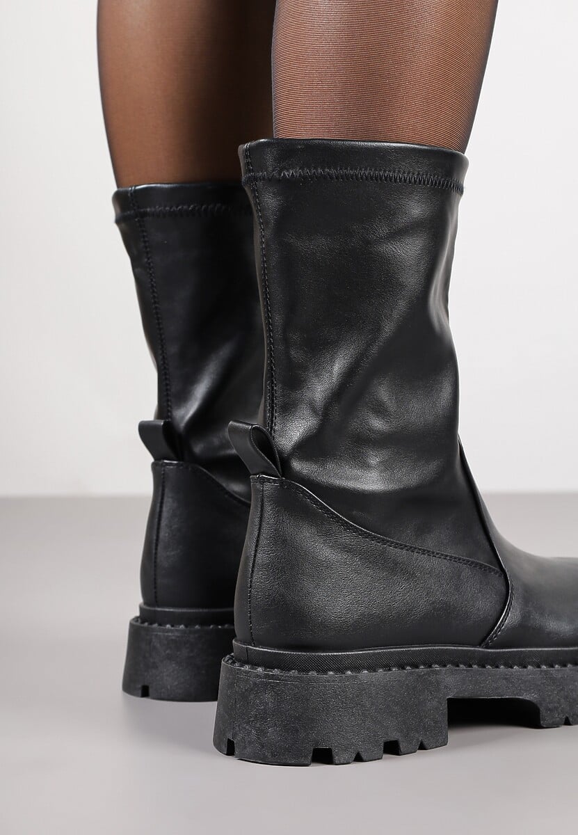 Czarne Dopasowane Botki Vices na Platformie w Stylu Grunge Jillie