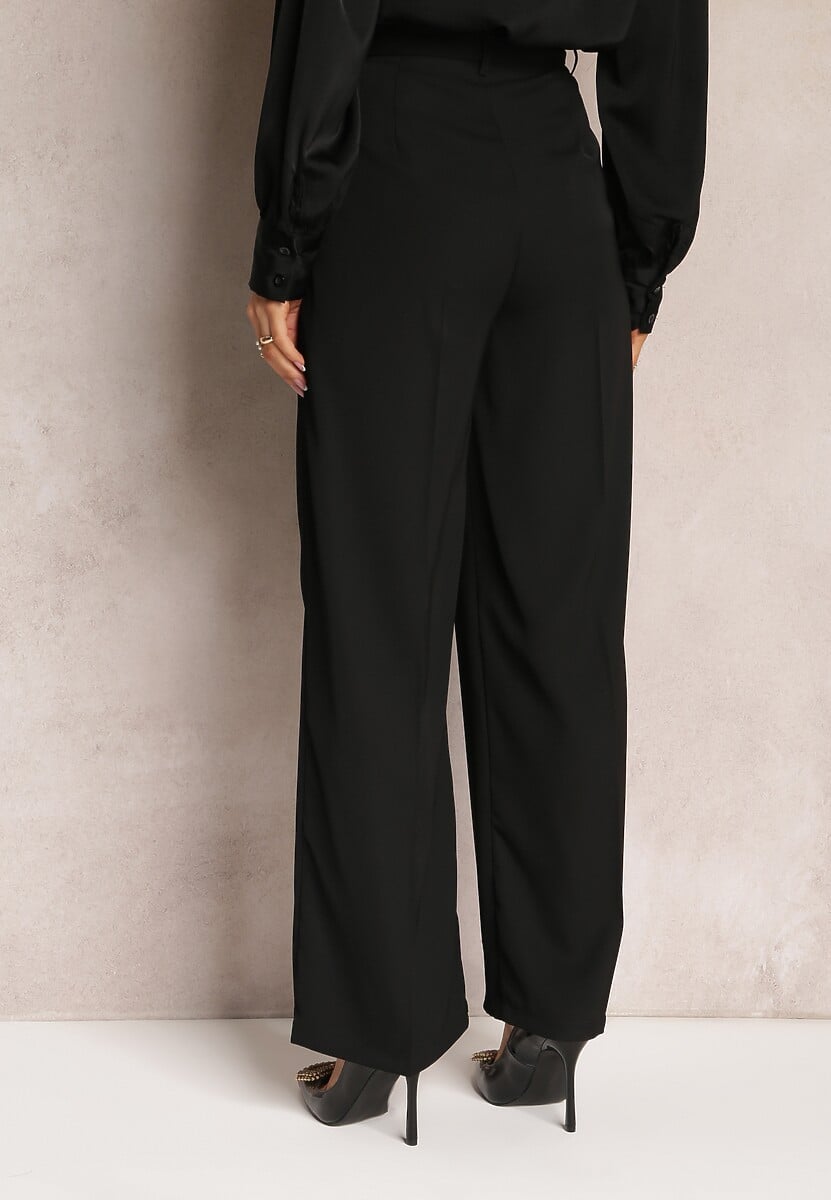 Czarne Spodnie z Wysokim Stanem i Szerokimi Nogawkami Ellika