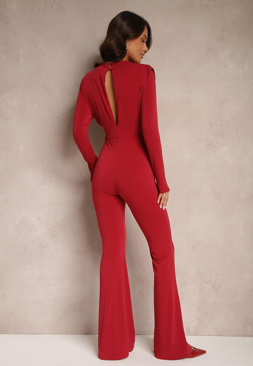 Czerwony Taliowany Kombinezon Koktajlowy z Ozdobnym Wycięciem z Tyłu Sewini