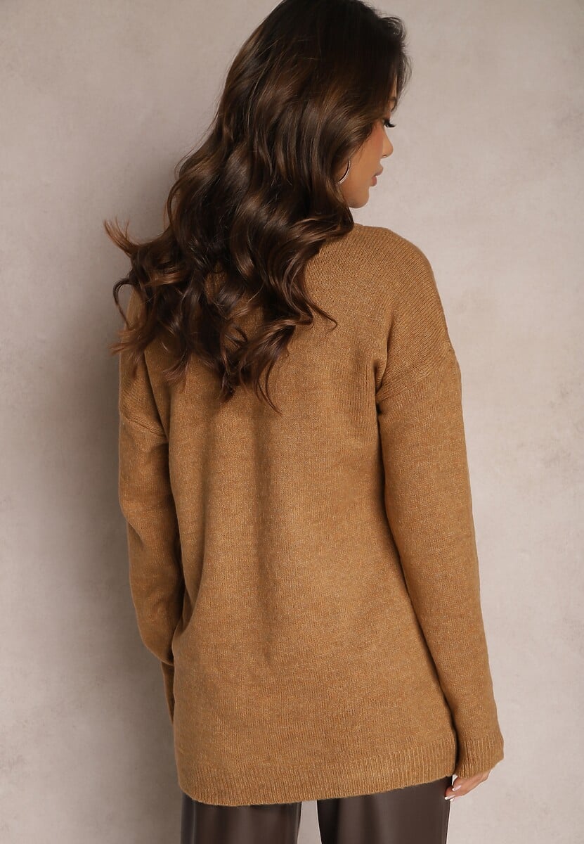 Brązowy Sweterkowy Golf ze Ściągaczami Bunara