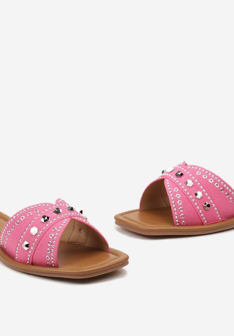 Fuksjowe Klapki Płaskie z Noskiem w Kwadrat i Ozdobami Metalowymi Yalenna