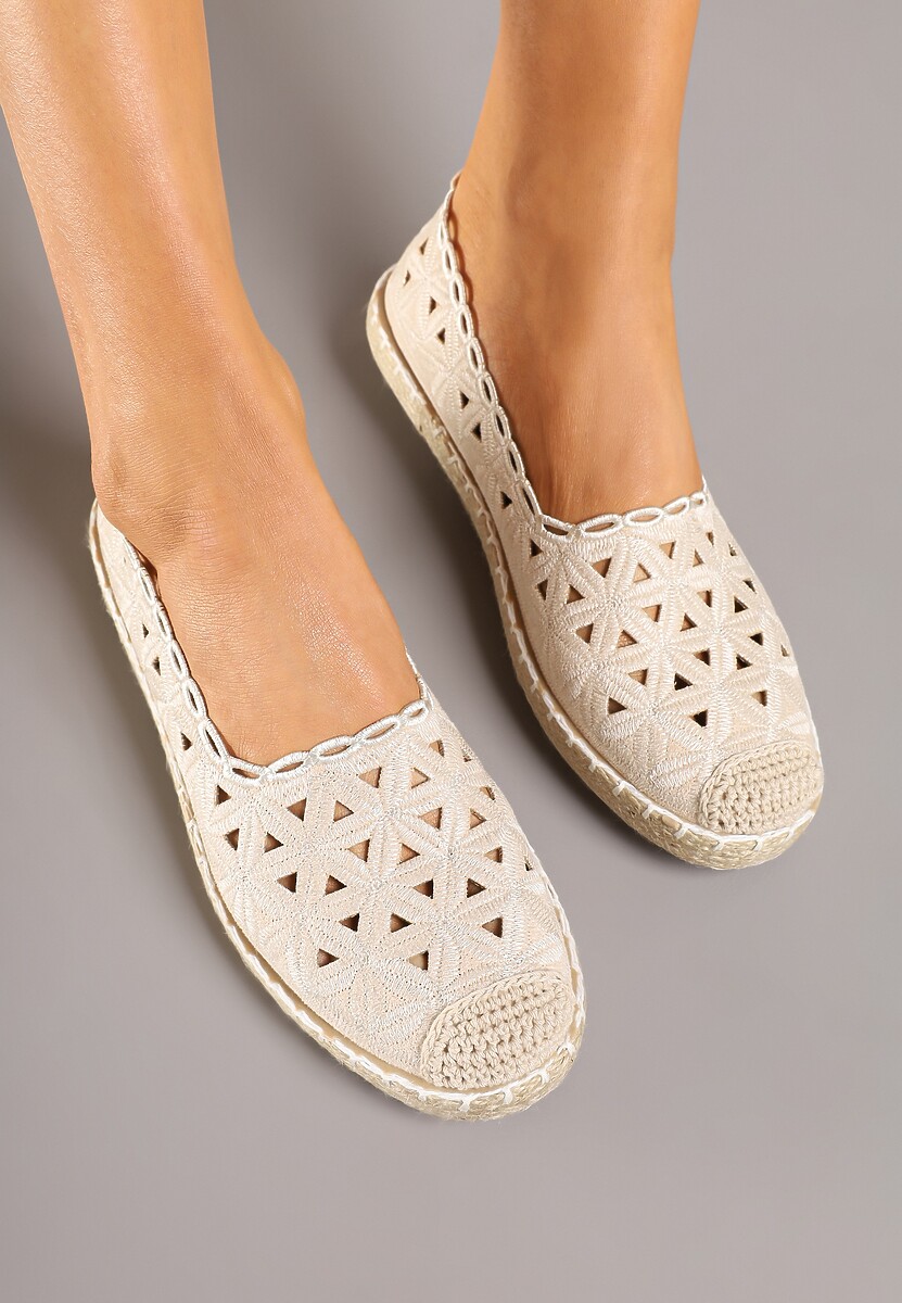 Beżowe Espadryle Vices z Ażurową Cholewką i Plecionym Sznurkiem Arivoni