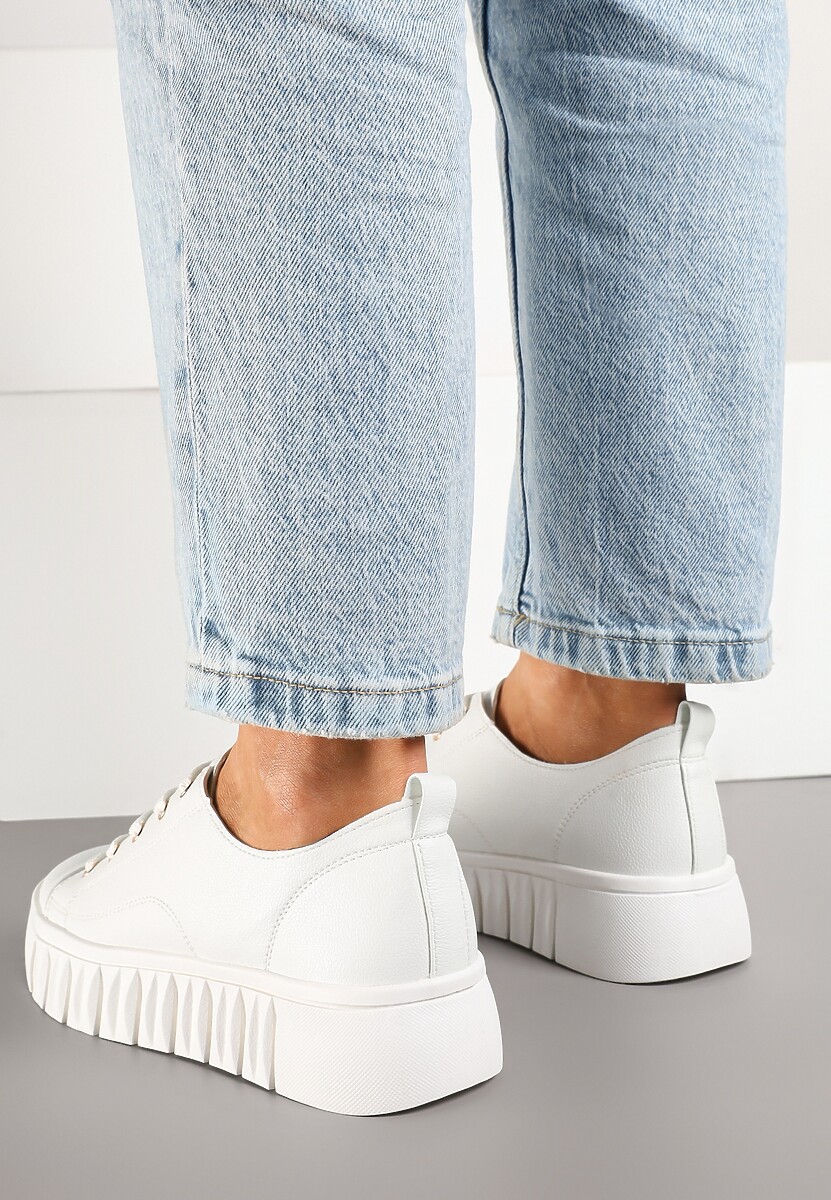 Białe Płaskie Sneakersy Vices ze Sznurowaniem Lorori