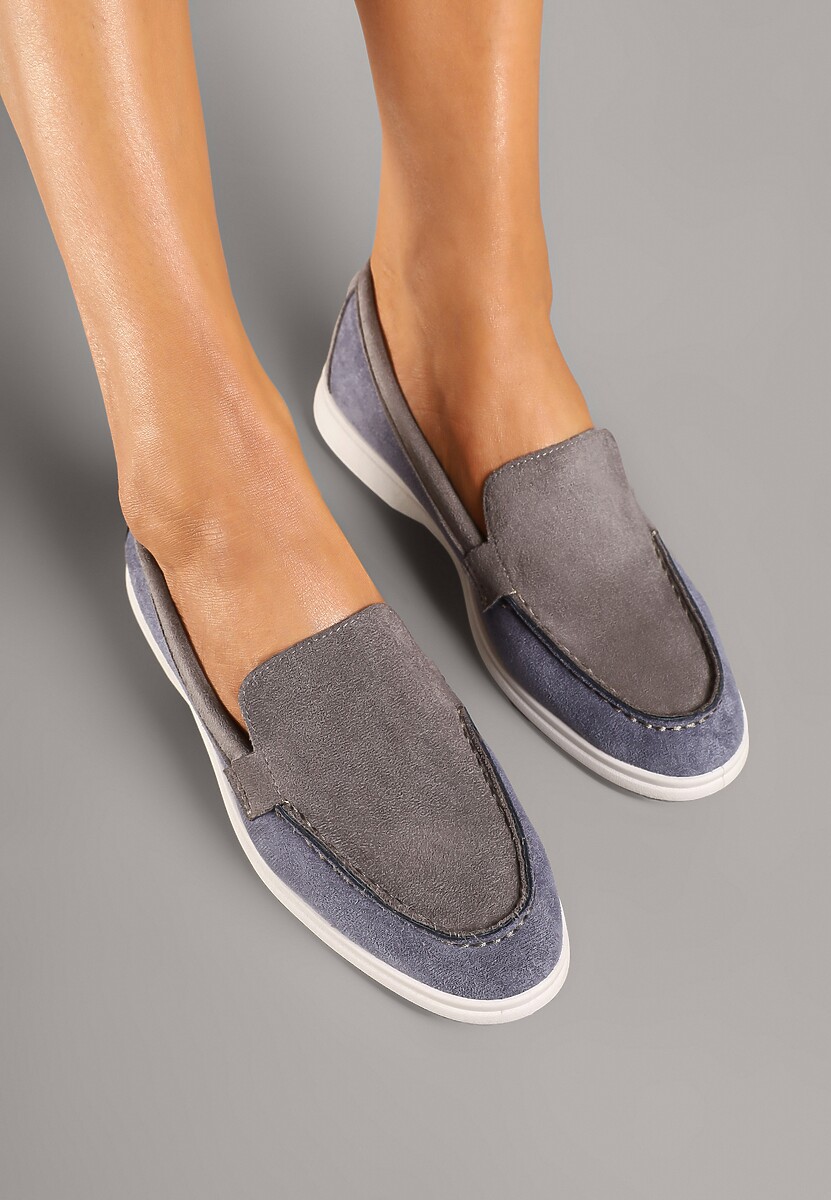 Szaro-Niebieskie Mokasyny Ozdobione Przeszyciami Fonaleia