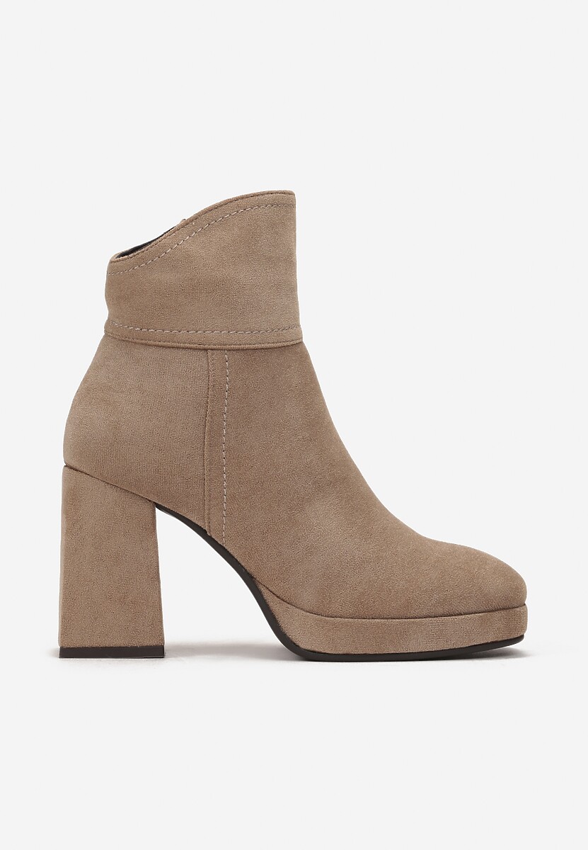 Beżowe Botki na Słupku i Niskiej Platformie Vaine