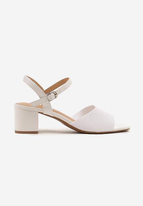 Białe Sandały na Słupkowym Obcasie z Tłoczeniem na Pasku Natissa