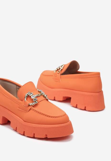Pomarańczowe Mokasyny z Grubą Podeszwą w Kolorze Cholewki z Klamrą Rosarose