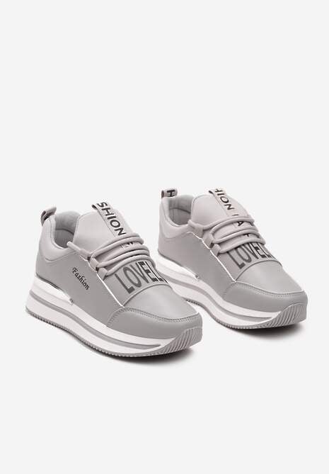 Szare Wsuwane Sznurowane Sneakersy na Platformie Aplemia