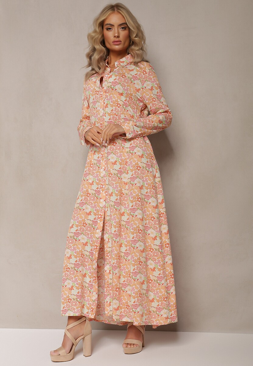 Biało-Pomarańczowa Sukienka Koszulowa Castorius