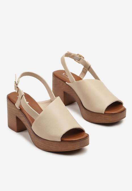 Beżowe Sandały na Platformie i Słupku Ozdobione Paskiem Tulavina