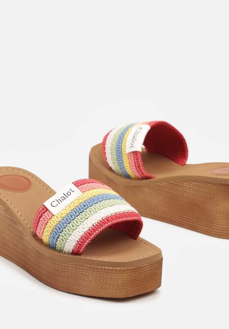 Czerwone Klapki na Koturnie z Paskiem z Plecionki Zolevelia