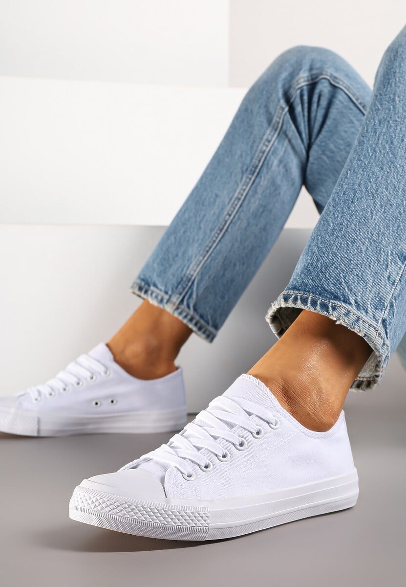 Białe Klasyczne Trampki Sznurowane Przed Kostkę Elleriome
