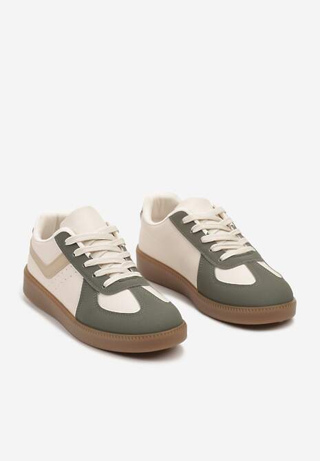 Zielone Sneakersy na Niskiej Platformie z Metalicznymi Wstawkami Dalivia