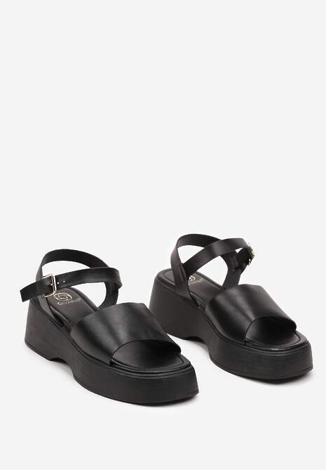Czarne Casualowe Sandały na Platformie Zapinane przy Kostce Dimyara