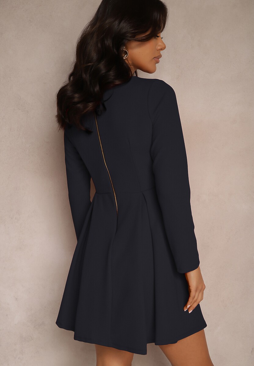 Granatowa Rozkloszowana Sukienka o Klasycznym Kroju Temiriela