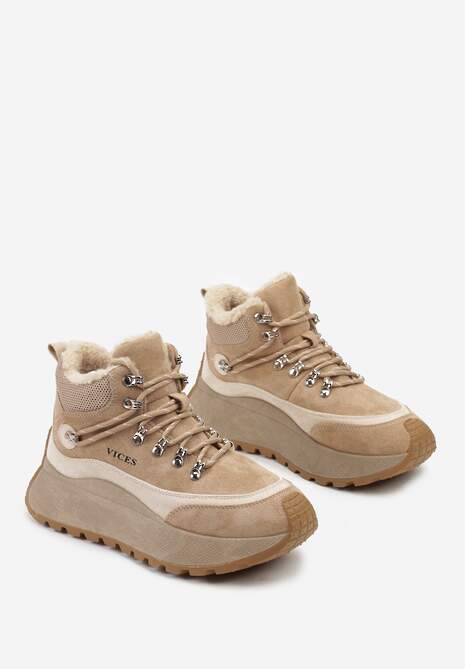 Ciemnobeżoiwe Sneakersy Śniegowce Vices na Platformie w Sportowym Stylu Nelsella